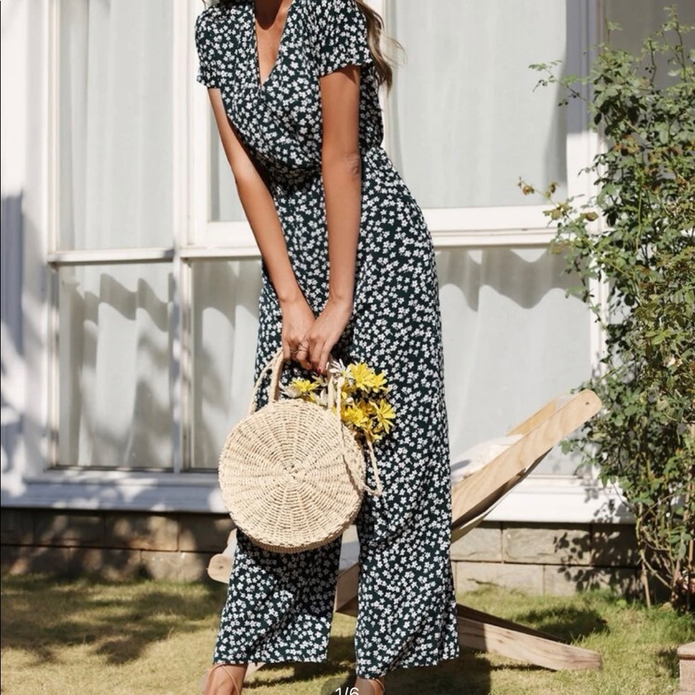 Navy white floral jumpsuit